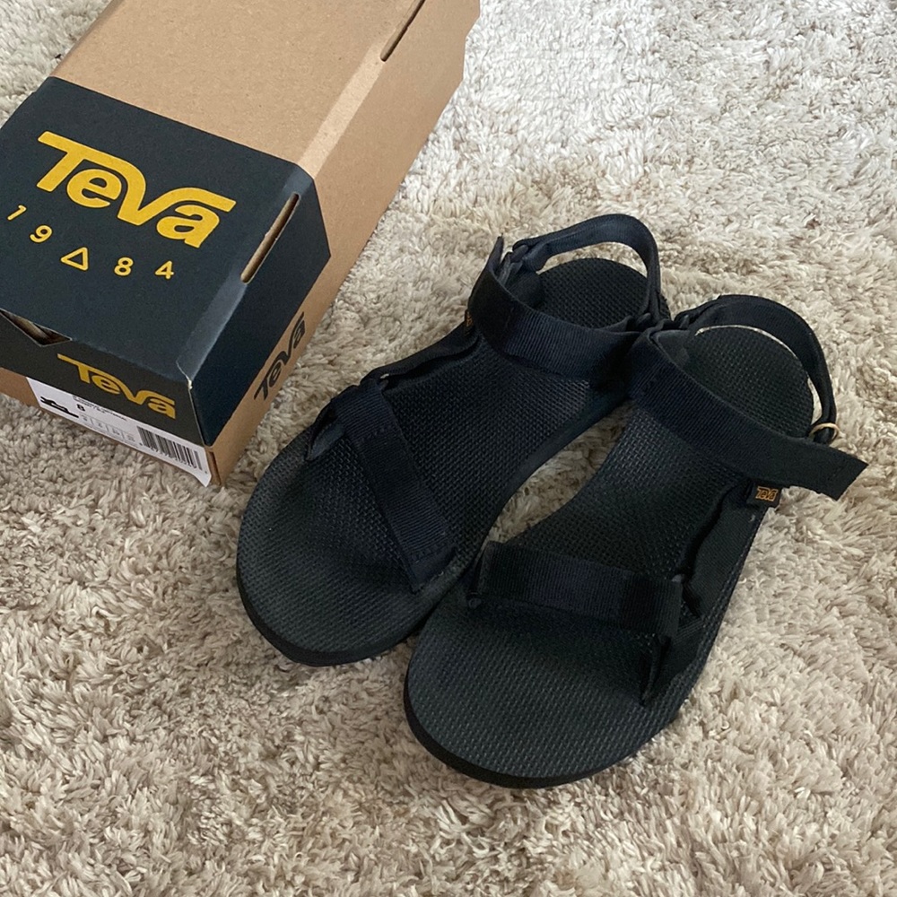 Black original tevas with box, size 8
